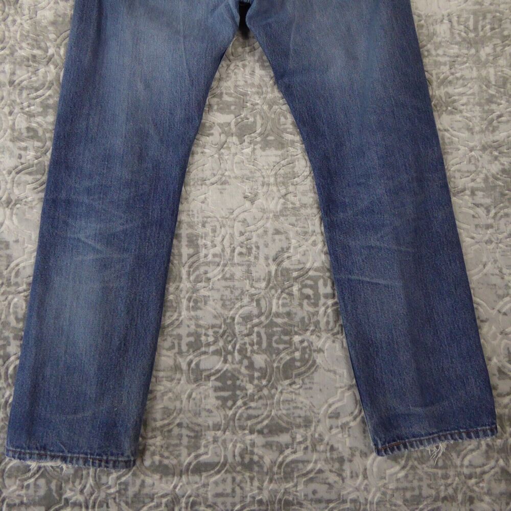 Levis 505 Jeans Mens 33x30 Blue Solid Denim Straight Distressed Workwear Adult - Picture 7 of 16